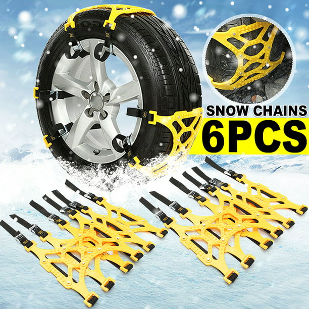 6PCS Snow Tire Chains for Car SUV Thickened Anti-skid Emergency Strap TPU Yellow 